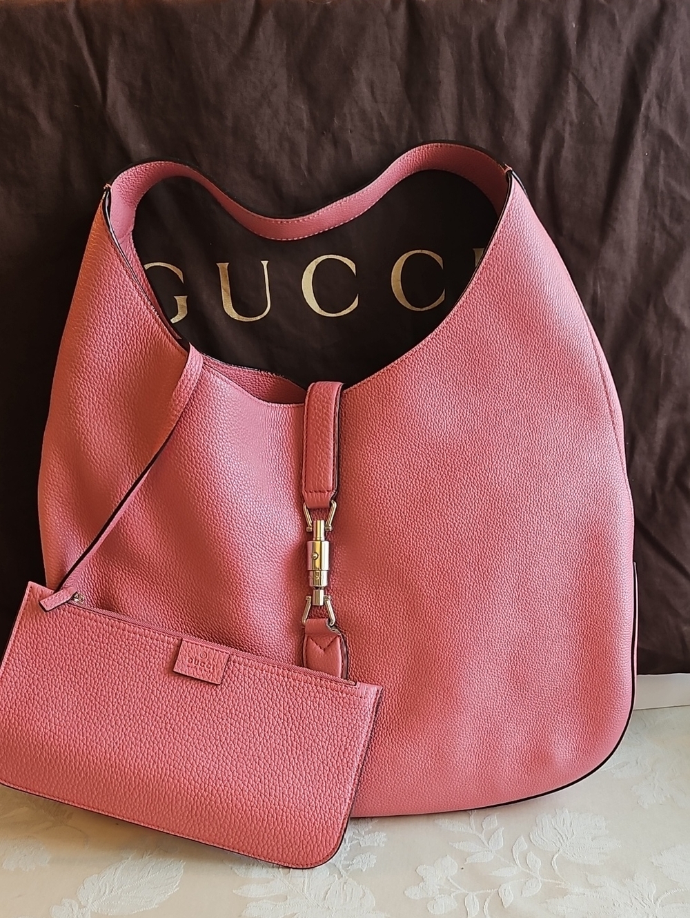 Gucci Pebbled Leather Jackie Hobo with SilverTone Piston Lock